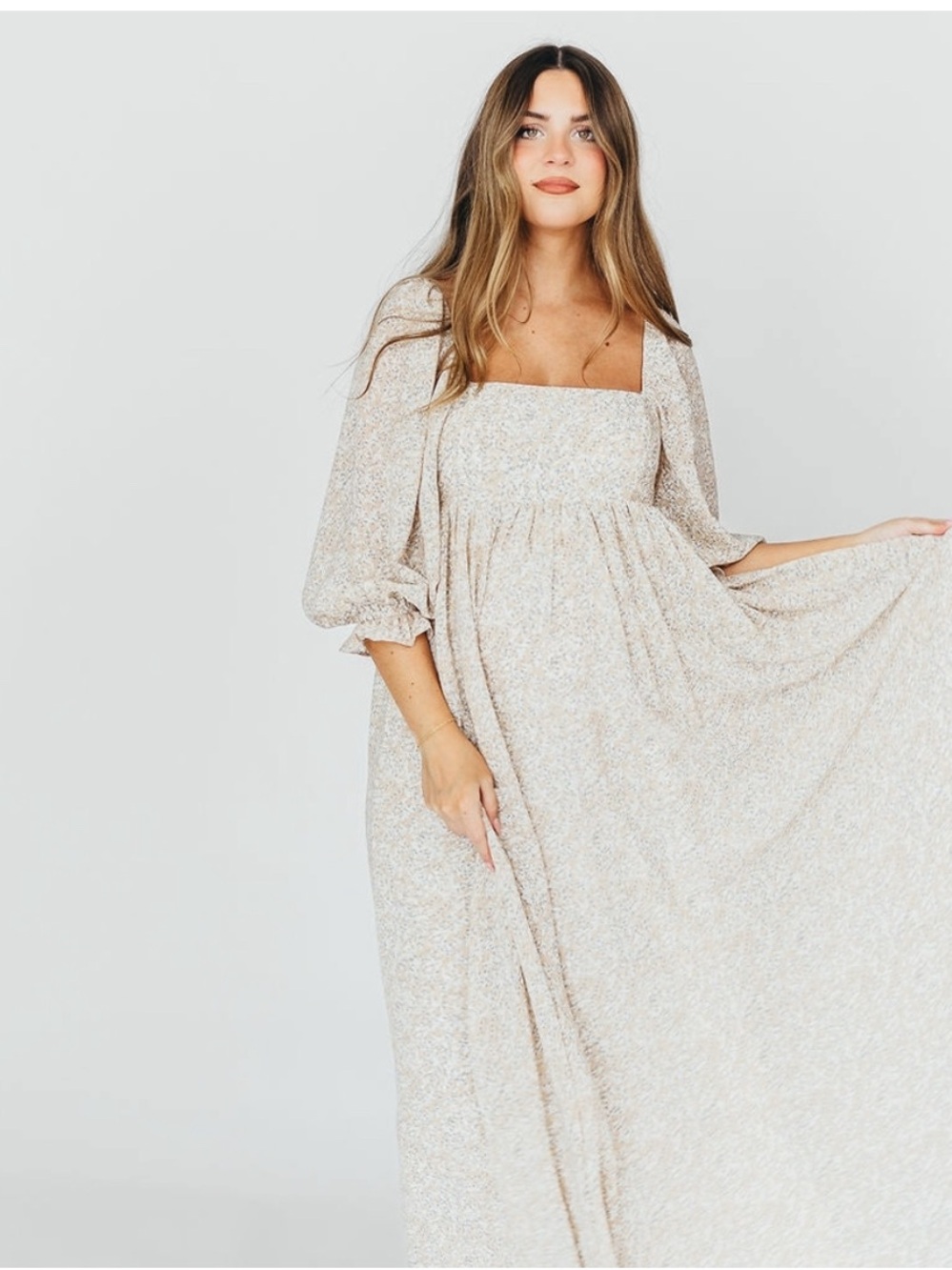 Pinkblush Cream Floral Square-Neck Maxi Dress| Fall & Winter Maternity Dress